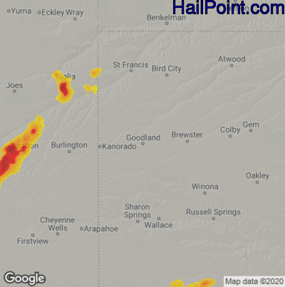 Hail Map for Goodland, KS Region on July 26, 2022 