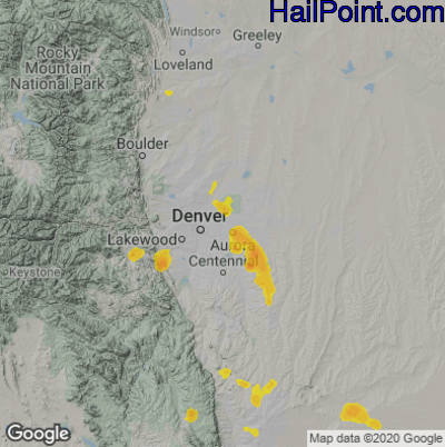 Hail Map for Denver, CO Region on July 26, 2022