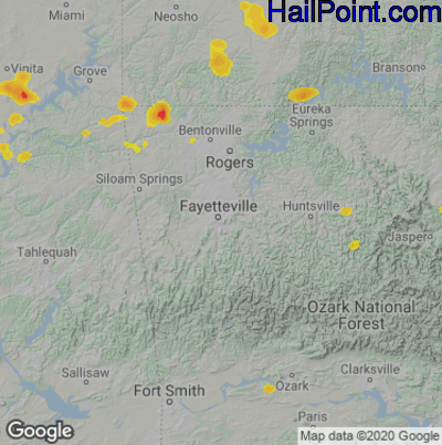 Hail Map for Fayetteville, AR Region on July 27, 2022 