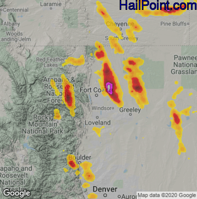 Hail Map for Fort Collins, CO Region on July 27, 2022