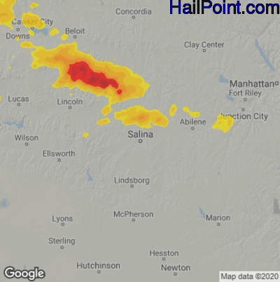 Hail Map for Salina, KS Region on July 28, 2022