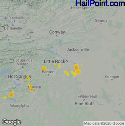 Hail Map for Little Rock, AR Region on July 28, 2022