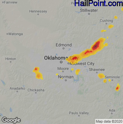 Hail Map for Oklahoma City, OK Region on July 28, 2022