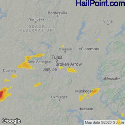 Hail Map for Tulsa, OK Region on July 29, 2022