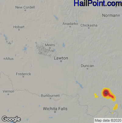 Hail Map for Lawton, OK Region on July 29, 2022