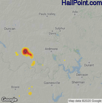 Hail Map for Ardmore, OK Region on July 29, 2022