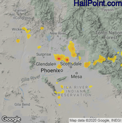Hail Map for Phoenix, AZ Region on July 31, 2022 