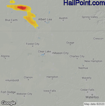 Hail Map for Mason City, IA Region on August 1, 2022