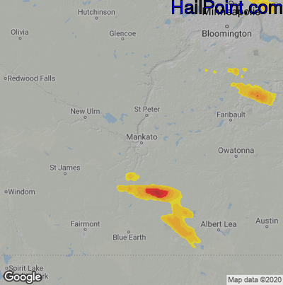 Hail Map for Mankato, MN Region on August 1, 2022 