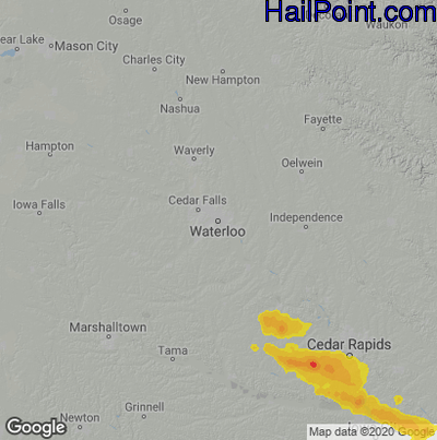 Hail Map for Waterloo, IA Region on August 1, 2022
