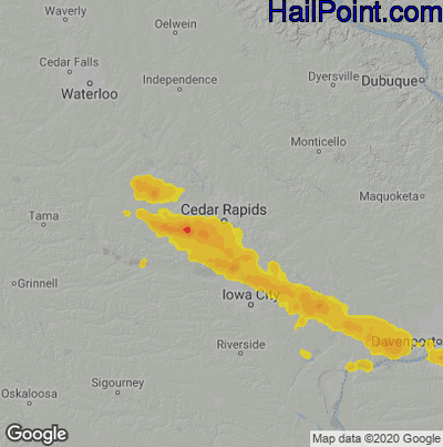 Hail Map for Cedar Rapids, IA Region on August 1, 2022