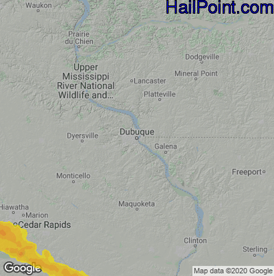 Hail Map for Dubuque, IA Region on August 1, 2022 