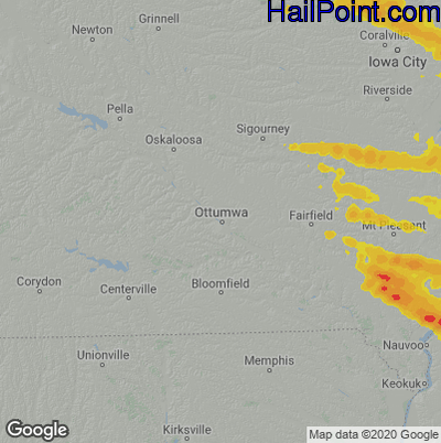 Hail Map for Ottumwa, IA Region on August 1, 2022 