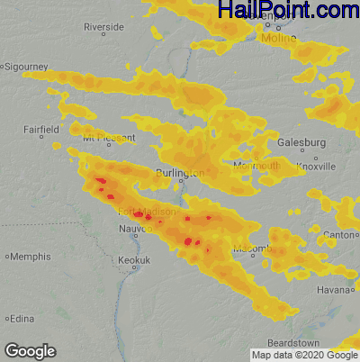 Hail Map for Burlington, IA Region on August 1, 2022