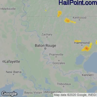 Hail Map for Baton Rouge, LA Region on August 1, 2022