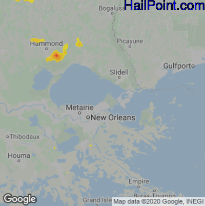 Hail Map for New Orleans, LA Region on August 1, 2022 