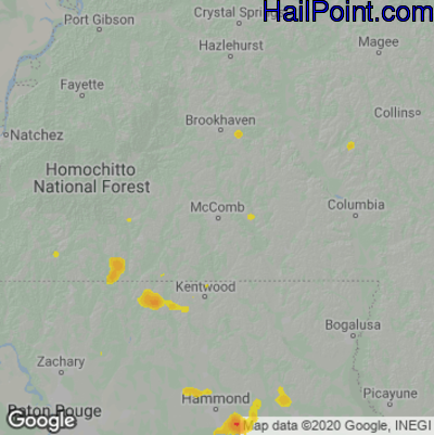 Hail Map for McComb, MS Region on August 1, 2022