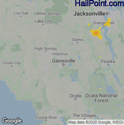 Hail Map for Gainesville, FL Region on August 1, 2022