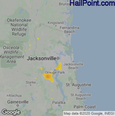 Hail Map for Jacksonville, FL Region on August 1, 2022