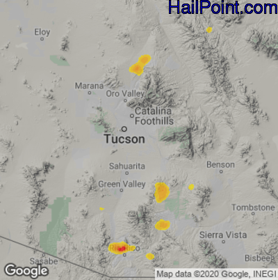 Hail Map for Tucson, AZ Region on August 1, 2022 