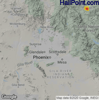 Hail Map for Phoenix, AZ Region on August 1, 2022 