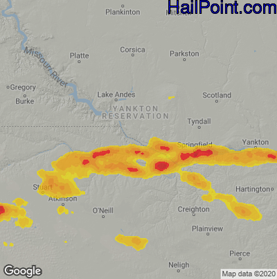 Hail Map for Grand Island, NE Region on August 1, 2022