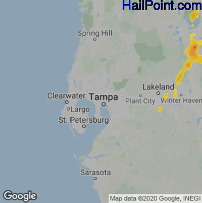 Hail Map for Tampa, FL Region on August 2, 2022