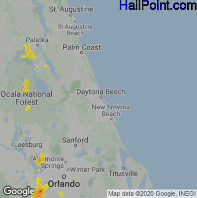 Hail Map for Daytona Beach, FL Region on August 2, 2022