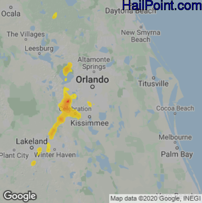 Hail Map for Orlando, FL Region on August 2, 2022