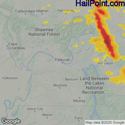 Hail Map for Paducah, KY Region on August 2, 2022