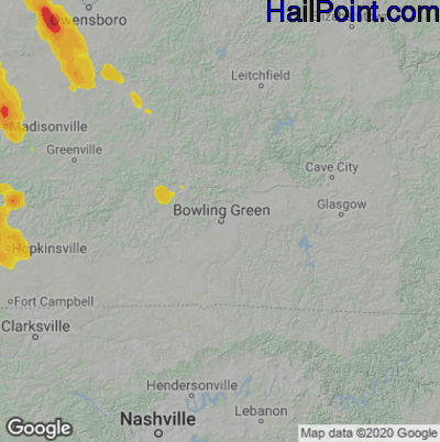 Hail Map for Bowling Green, KY Region on August 2, 2022