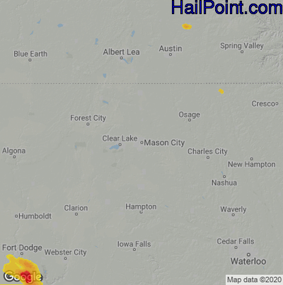 Hail Map for Mason City, IA Region on August 2, 2022