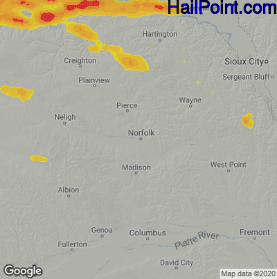 Hail Map for Norfolk, NE Region on August 2, 2022 