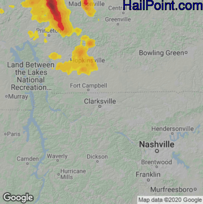 Hail Map for Clarksville, TN Region on August 2, 2022 