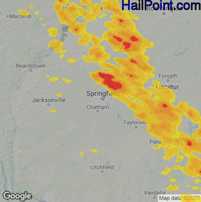 Hail Map for Springfield, IL Region on August 2, 2022