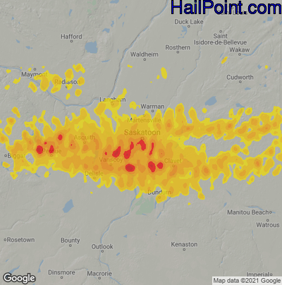 Hail Map for Saskatoon, Can Region on August 2, 2022 