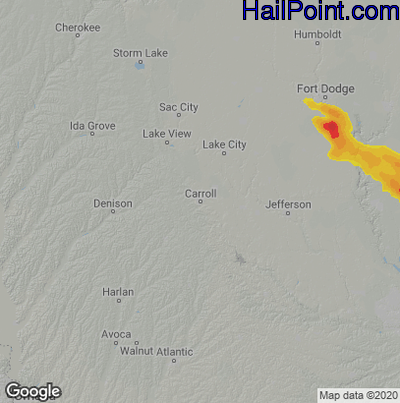 Hail Map for Carroll, IA Region on August 2, 2022 