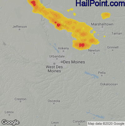 Hail Map for Des Moines, IA Region on August 2, 2022 
