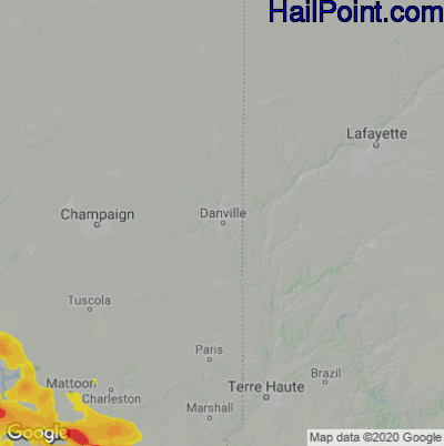 Hail Map for Danville, IL Region on August 2, 2022
