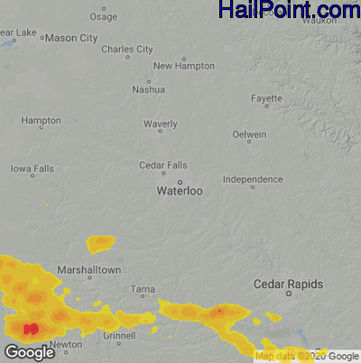 Hail Map for Waterloo, IA Region on August 2, 2022 