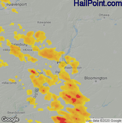 Hail Map for Peoria, IL Region on August 2, 2022