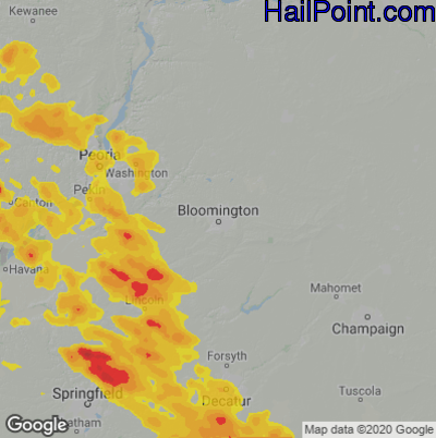 Hail Map for Bloomington, IL Region on August 2, 2022 
