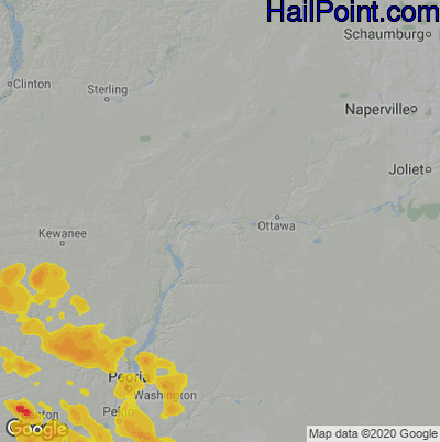 Hail Map for Peru, IL Region on August 2, 2022