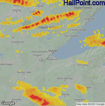 Hail Map for Duluth, MN Region on August 2, 2022 