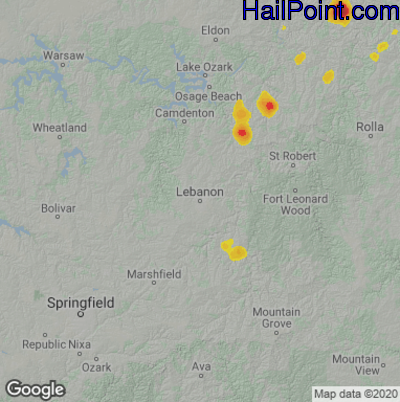 Hail Map for Lebanon, MO Region on August 2, 2022 
