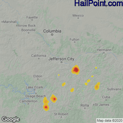 Hail Map for Jefferson City, MO Region on August 2, 2022