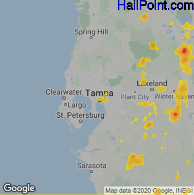Hail Map for Tampa, FL Region on August 2, 2022