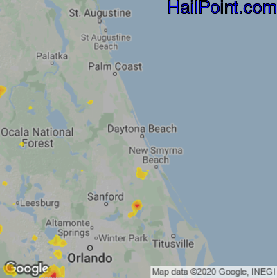 Hail Map for Daytona Beach, FL Region on August 2, 2022
