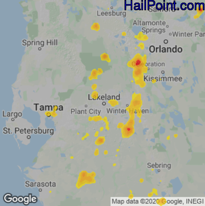 Hail Map for Lakeland, FL Region on August 2, 2022