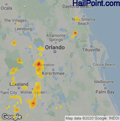 Hail Map for Orlando, FL Region on August 2, 2022